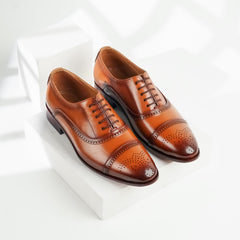 Scholar | Full Leather Classic Medallion-Toe Brogue Oxfords | Z-1257 Burnished Tan