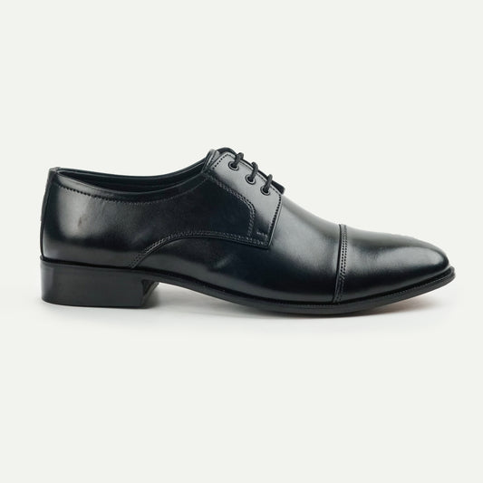Diplomat | Full Leather Classic Polished Cap-Toe Lace-Ups | Z-0074 Black