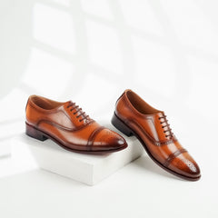 Scholar | Full Leather Classic Medallion-Toe Brogue Oxfords | Z-1257 Burnished Tan