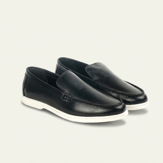 Riviera | Deck-Style Pebble Grain Leather Loafers | 33304 Obsidian Black